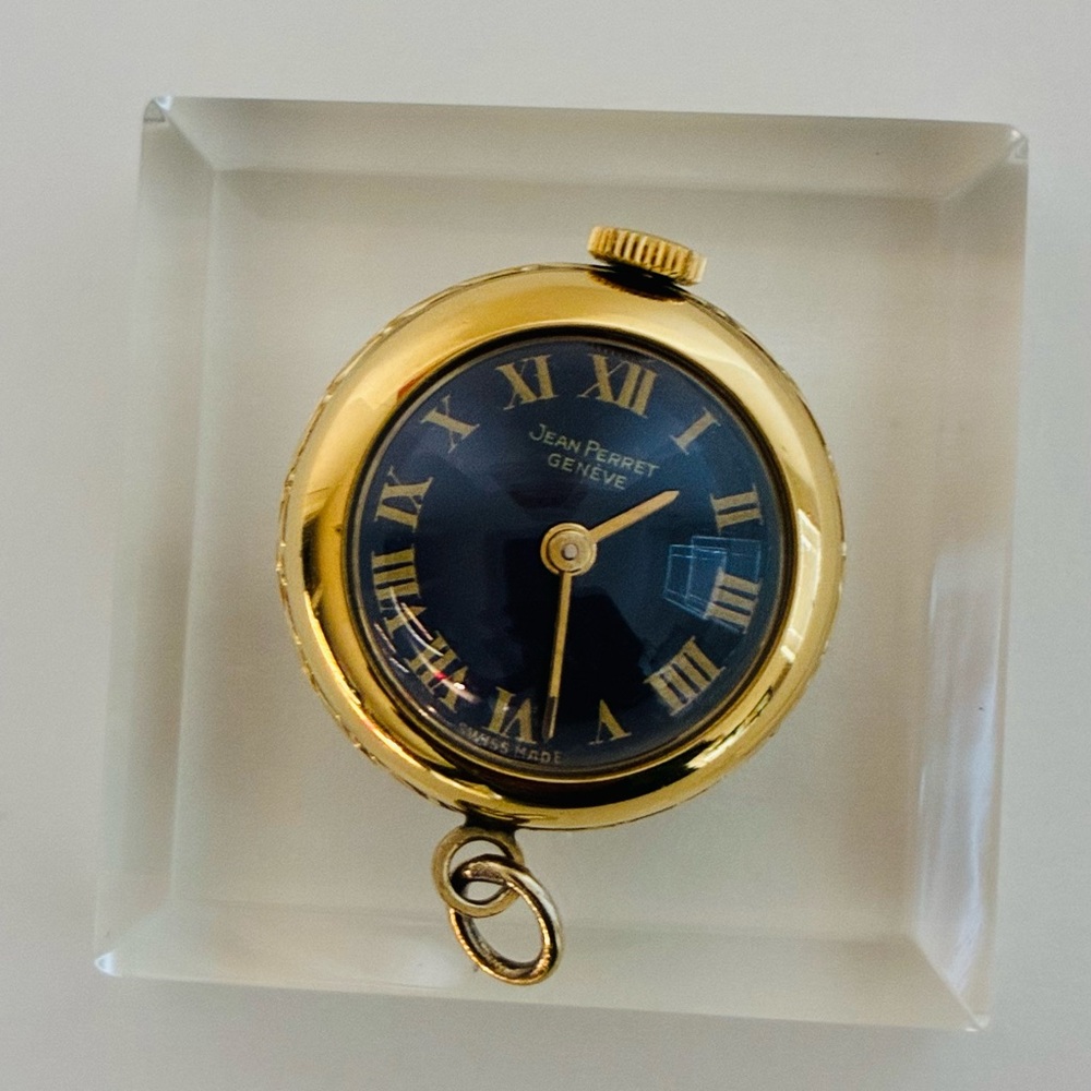 Vintage Jean Perret Orb Exhibition Case Back Pendant Fob Pocket Watch